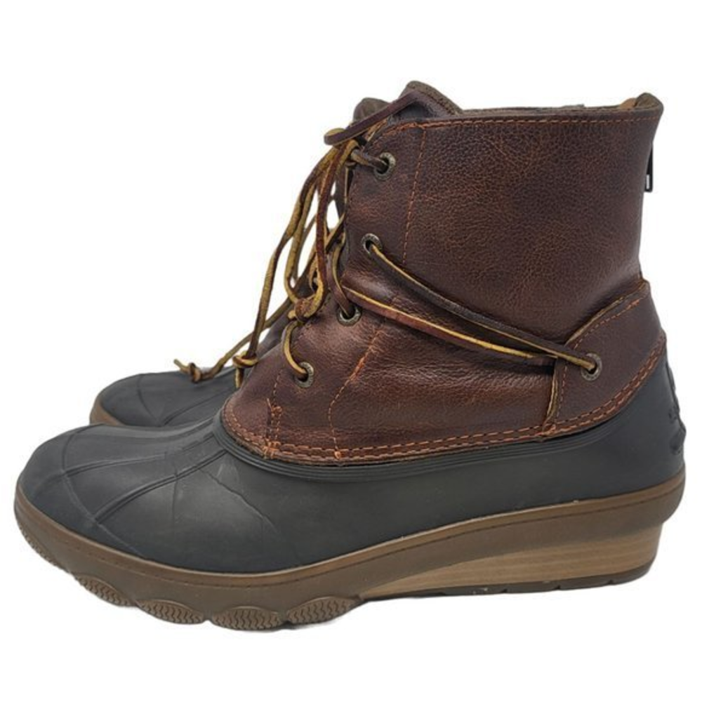 Sperry Saltwater Wedge‎ Rubber Duck Boot STS99525 Brown Heel Zip Womens Size 10M